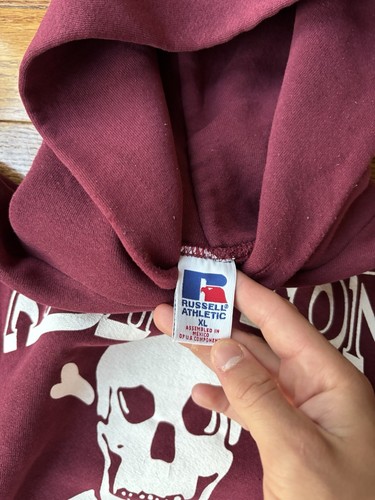 Vintage 90’s Russell Athletic Abington Football Skull Hoodie Sweatshirt Red XL - Picture 7 of 11