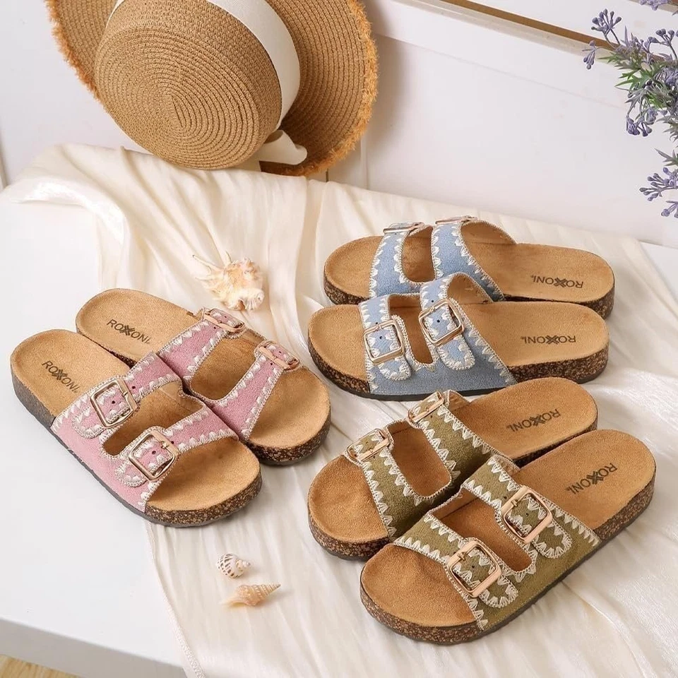 Sandalia Pupeez Mujer Moda Suela de Corcho Doble Hebilla Interior/Exterior Foto 2 de 4