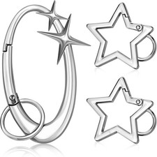3Pcs Carabiner Keychain, Star Shaped Cool Key Ring Extra-Large Shiny Chrome,
