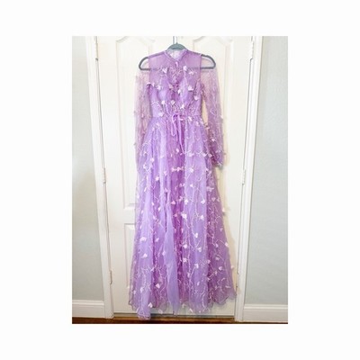 Coco s Bride Lilac 3 D Flower Long Puff Sleeves Size Small