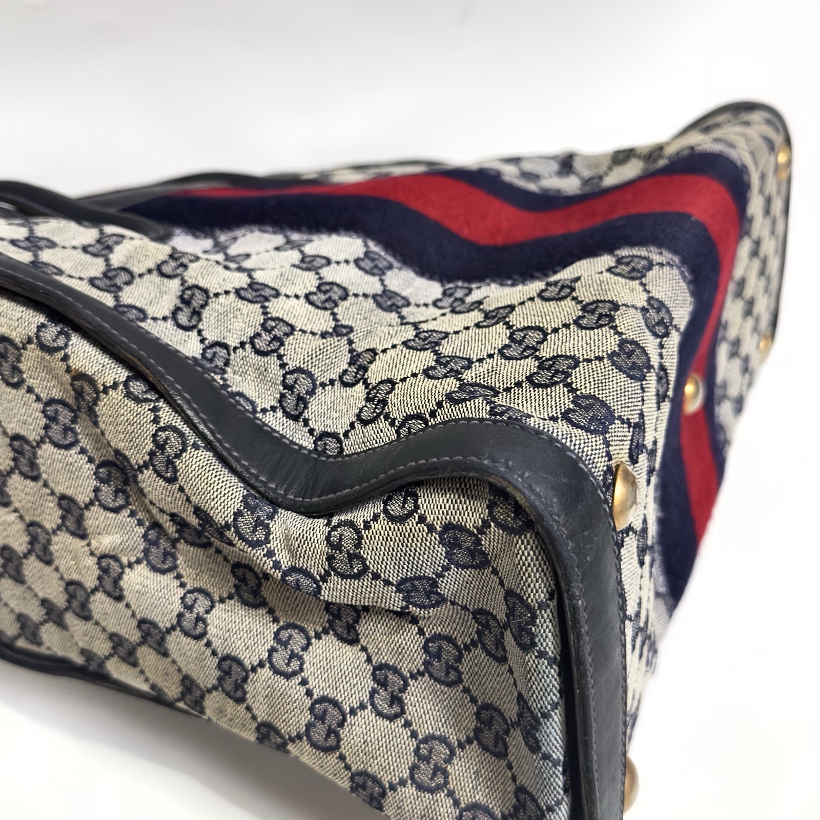 GUCCI Sherry Line Canvas GG Monogram Boxy Tote W Rare Vtg 70s Navy Women’s Auth image 7
