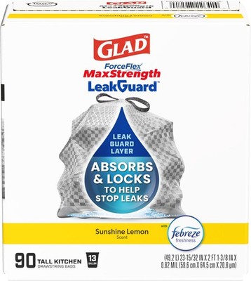 Glad Forceflex Maxstrength Leakguard Trash Bags 13 Gal Sunshine Lemon Scent 90