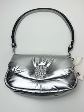 New Tory Burch Britten Metallic Silver Puffy Convertible Crossbody Purse