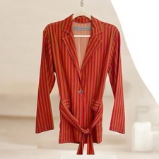 New Raquel Allegra Single Button Blazer Jacket Striped Bright Colorful Designer