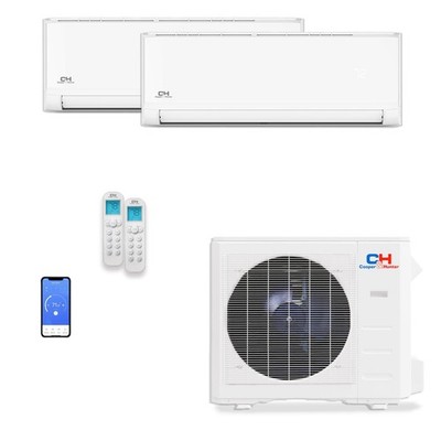 Cooper & Hunter 2 Zone Mini Split AC Heat Pump 18000 BTU 12K+12K
