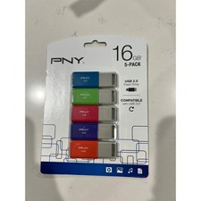 PNY 16GB USB 2.0 Flash Drive 5-Pack Multi-Color P-FD16GX50DM-EF New