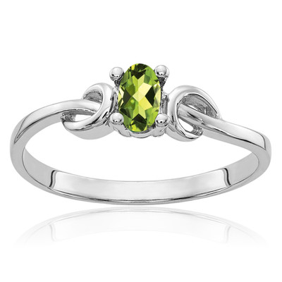 14K Solid White Gold 0.25 ct Green Peridot Solitaire Ring Oval Cut, Natural,