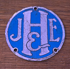 JHE Round Metal Monogram Plaque Sign Plate Blue & White Reclaimed Vintage