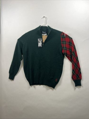 Glenmuir 1/4 Zip Golf Jumper Mens XL Tartan Green Wool - Picture 1 of 9