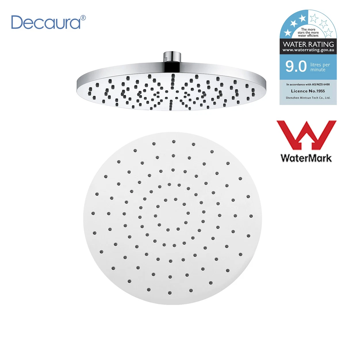 Decaura WELS 10" High Pressure Rain Shower Head Chrome 250mm ABS Shower Head