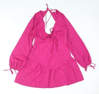 Topshop Damen rosa Polyester Etuikleid Größe 10 V-Ausschnitt Reißverschluss - zum Binden