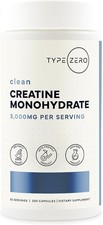 Type Zero Clean Creatine Monohydrate 3,000mg 200 Capsules, 3 grams, Made in USA