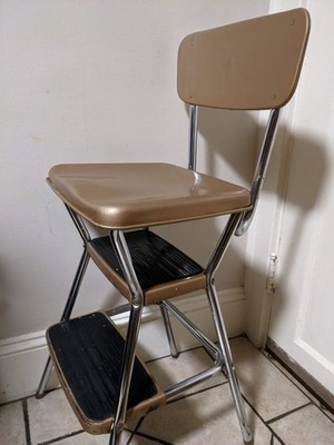 Vintage Cosco Kitchen Metal Step Stool Chair Flip Up Seat Retro
