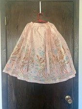 Women  s Pink Floral Pleated A-Line Knee Length Elastic Waist Skirt