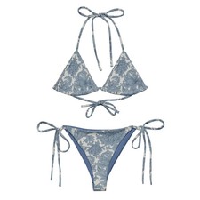 Women Vintage Floral Art String Bikini Swimsuit