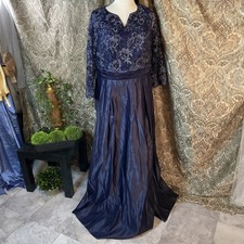 Navy blue long dress with lace sleeves and beading, Mother Of The Bride 1XL