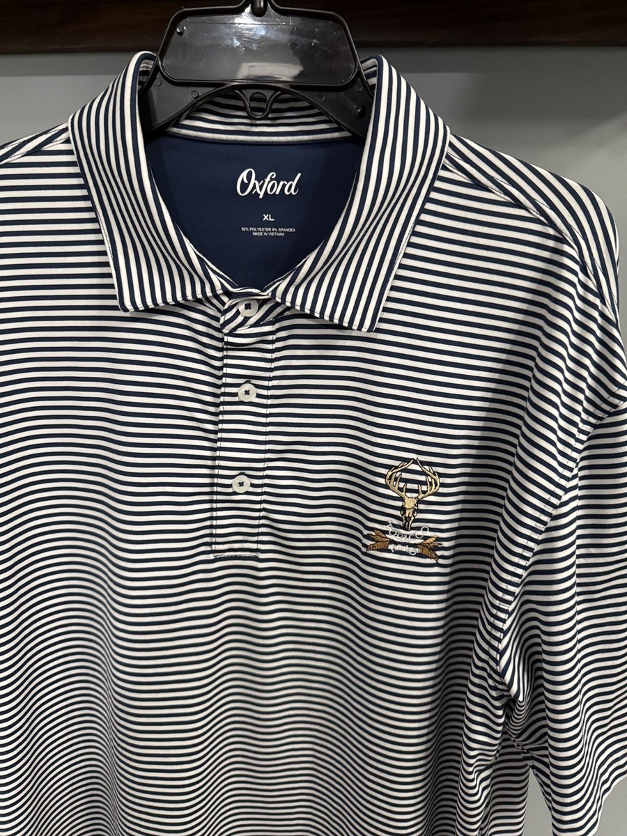 Oxford Tobacco Road Golf Club Polo Navy White Striped Men's Size XL Strantz 
