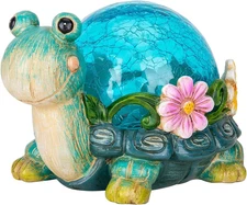Afirst Garden Turtle Statue Outdoor Decor - Resin Outdoor Figurine Glass Solar L