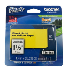 Brother TZe-661 Genuine Black on Yellow 1.5" x 26.2' Tape for P-Touch- New