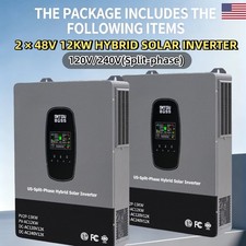 2pc 12KW 48V Hybrid Solar Inverter 120V/240V Split Phase Dual MPPT 200A Parallel