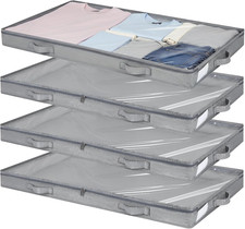 4 Pack under Bed Storage, below 4 Inches Underbed Storage Containers Low Profile