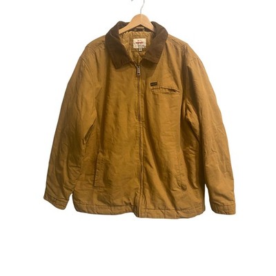 Wrangler Mens XXL Tan Brown Canvas Work Jacket Quilted Lined Corduroy Collar