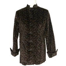 Vintage Sun 'n Sand Quilted Velvet Paisley Jacket Women’s M Black Retro Luxe