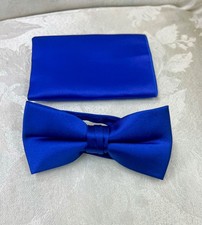 Royal Blue Pre-Tied Adjustable Bow tie for Men With Pocket Square NEW