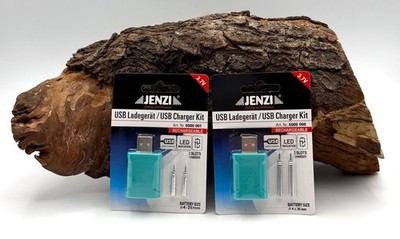 Jenzi USB Ladegerät inkl 2 Stabbatterien LIR 425 3,7V Wiederaufladbar 2 Größen