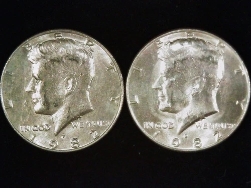 1982-P and D Kennedy Half Dollars (2 coins) AU+. Free Shipping!