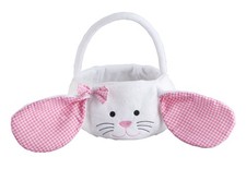 Kids Easter Basket, Plush White Bunny with Floppy Gingham Ears