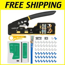 RJ45 Crimp Tool Kit Pass Through Crimper Cat6 Cat5