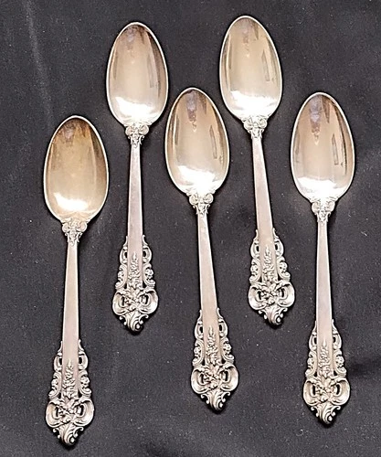 Set of 5 Wallace STERLING SILVER Teaspoons GRANDE BAROQUE - 170 grams