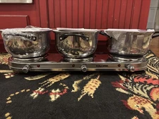 Kalorik Triple Burner Buffet Server Set. Stainless Steel. New In Box Open Box