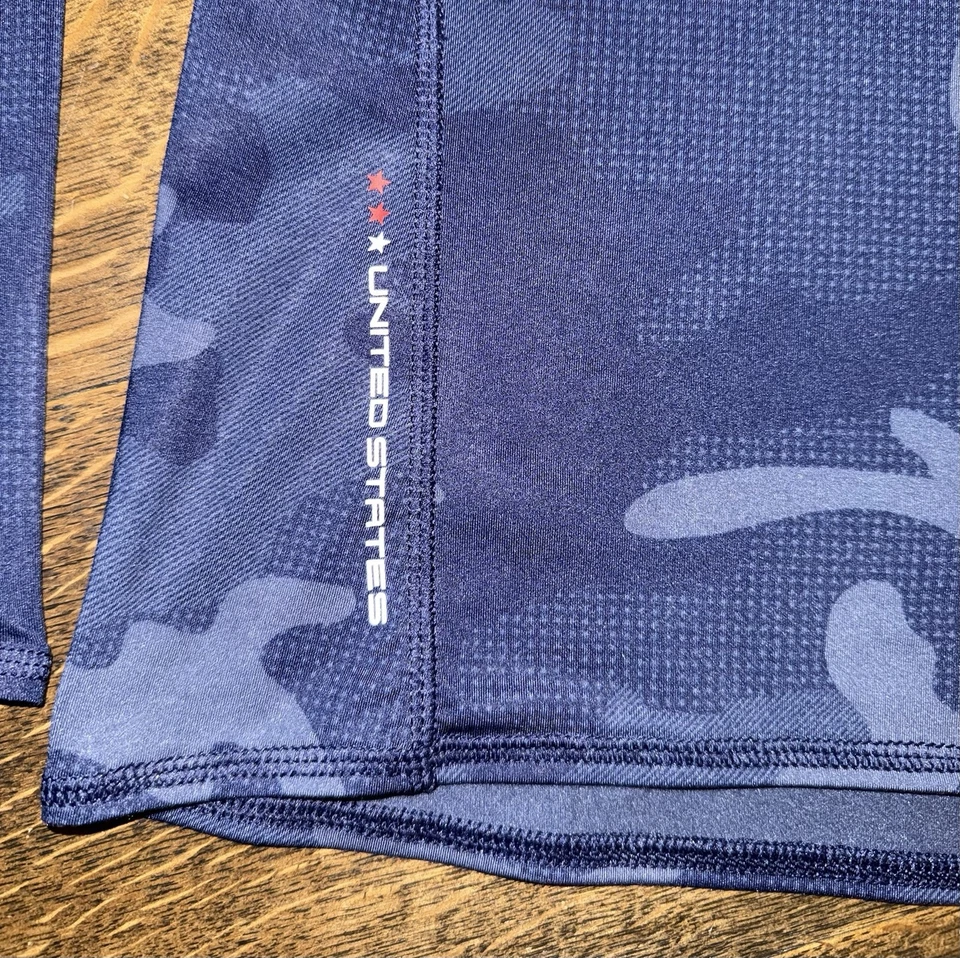 Pulôver feminino RLX Ralph Lauren Ryder Cup 2016 1/4 zíper tamanho XL azul camuflado G/S - Imagem 4 de 4