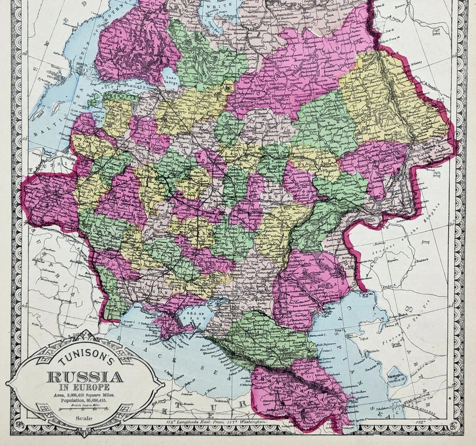 Mapa de Rusia 1887 ORIGINAL (12X9) TUNISON - MOSCÚ - KIEV CRIMEA - SAN PETERSBURGO Foto 4 de 4