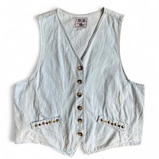 Vtg Cherokee Stone and Stud Embellished Light Blue Western Denim Vest Size M
