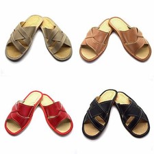 Mens & Womens Ladies Leather Slippers Slip On Shoes All Sizes UK Mules Sandals