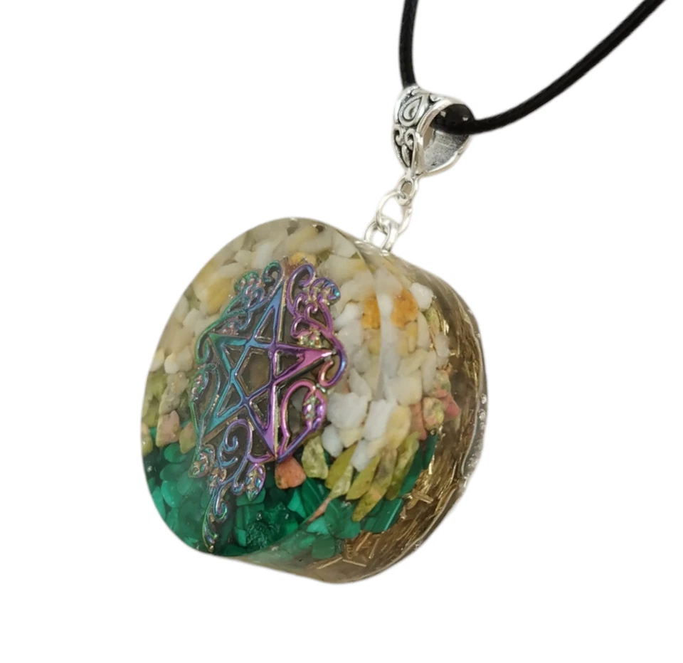 Orgonit Orgon Anhänger Pentakel Wicca Aventurin Malachit Halskette Amulett - Bild 3 von 4