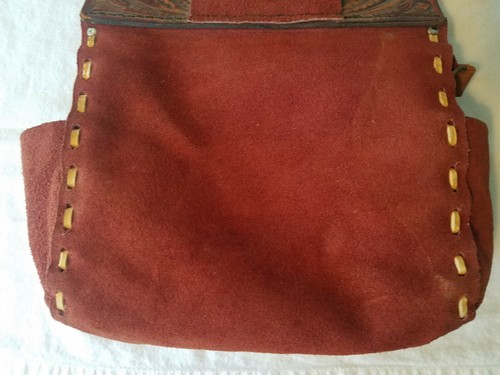Vintage Brown Suede and Leather Handbag with Name "Gayle" on Handle - Picture 8 of 12
