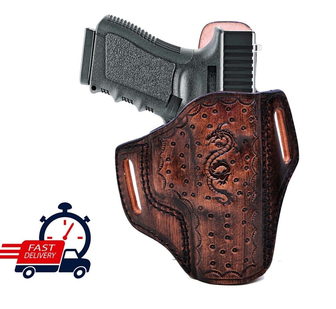 Leather Belt Holster Fits Kimber Micro 9, 1911 - Genuine Leather - Handmade
