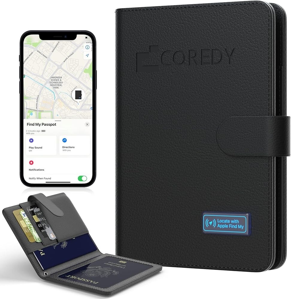 Coredy Passport Holder with Bluetooth Tracker, Works w. Apple Find My (iOS Only)-image