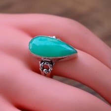 Natural Chrysoprase Ring Silver Plated Ring Chrysoprase Gemstone Size"7