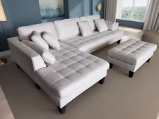 S168LW 3 pcs L Shaped Cream White Modern Microfiber Fabric Sectional Sofa Set