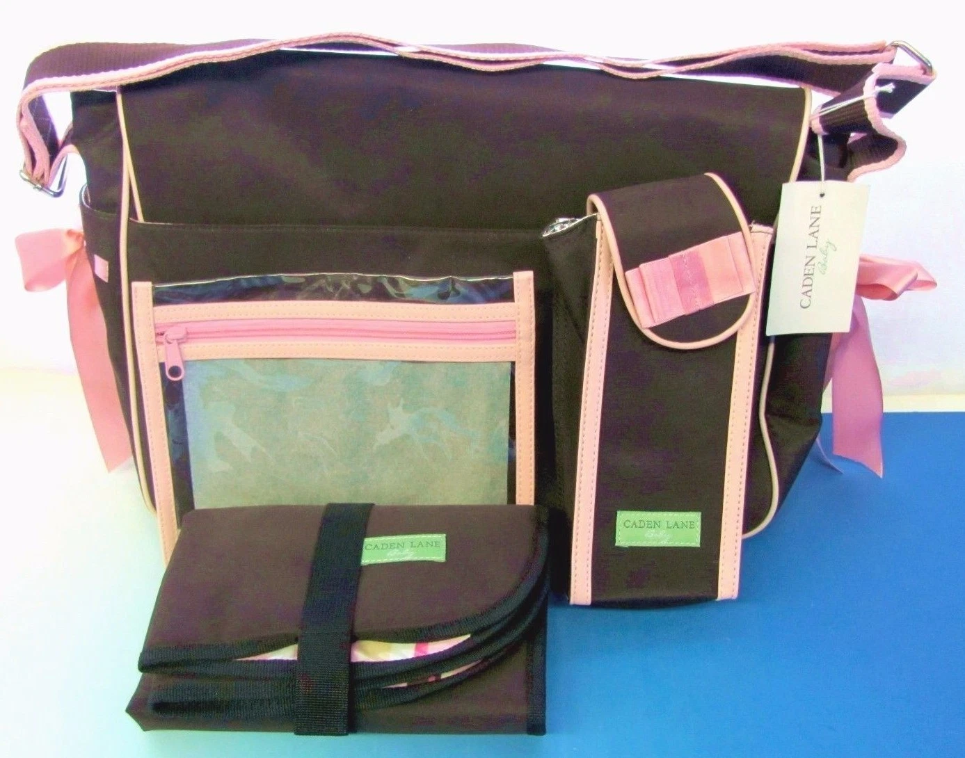 Caden Lane Diaper Bag Chocolate Brown NEW NWT Complete Changing Pad & Bottle Pak