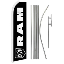 Ram Black & White Super Swooper Flag & Flag Pole Kit & Ground Spike