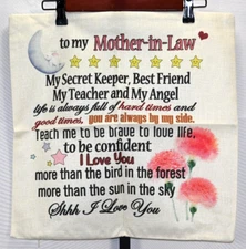 Throw Pillow Cover "To My Mother-In-Law" Quote Gift Birthday Zip Closure