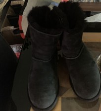🔥SALE!- UGG Australia Mini Bailey Bow Boots Size 4 /5-Black Suede  SN3280K-EUC