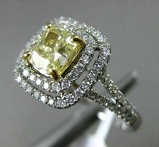 ESTATE 1.47CT WHITE  FANCY YELLOW DIAMOND 14K WHITE GOLD SQUARE ENGAGEMENT RING