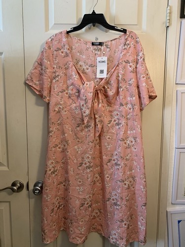 YOINS Plus Size 3XL Dress Fashion Short Sleeve Summer Dress Floral Print Pink - Picture 4 of 6